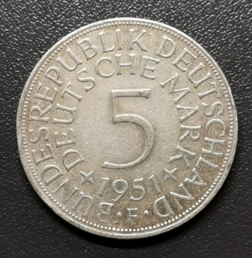 Aigle Pièce de Monnaie Rfa Aigle Argenté 5 DM 1951 F En Extremely fine/ 