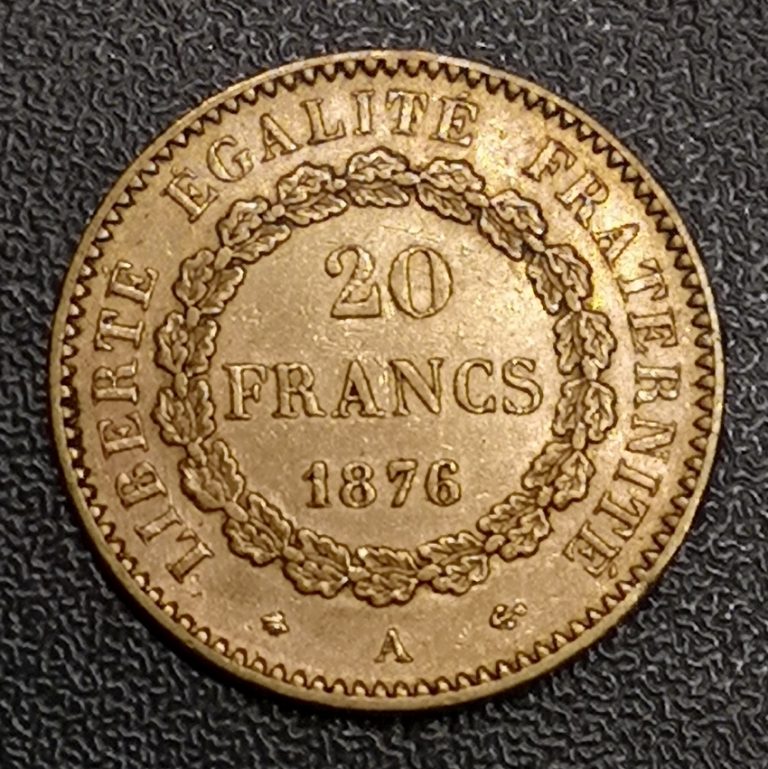 20 francs or Génie IIIè République, Dupré 1876 A. Achat Or en Belgique