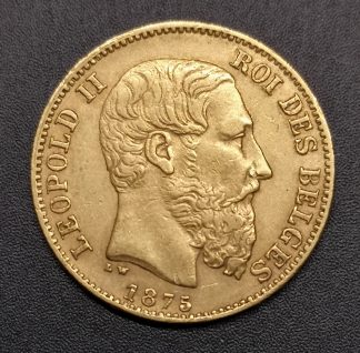 20 francs Or - Leopold II tête nue 1875.