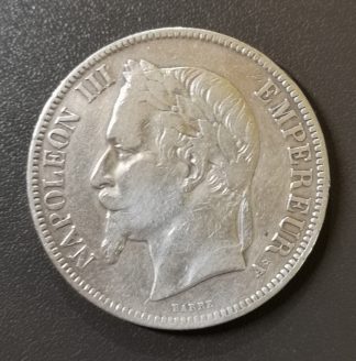 5 francs Napoléon III tête laurée 1867 Paris.