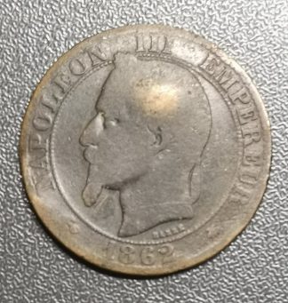 5 centimes Napoléon III Tête laurée 1862 Paris.